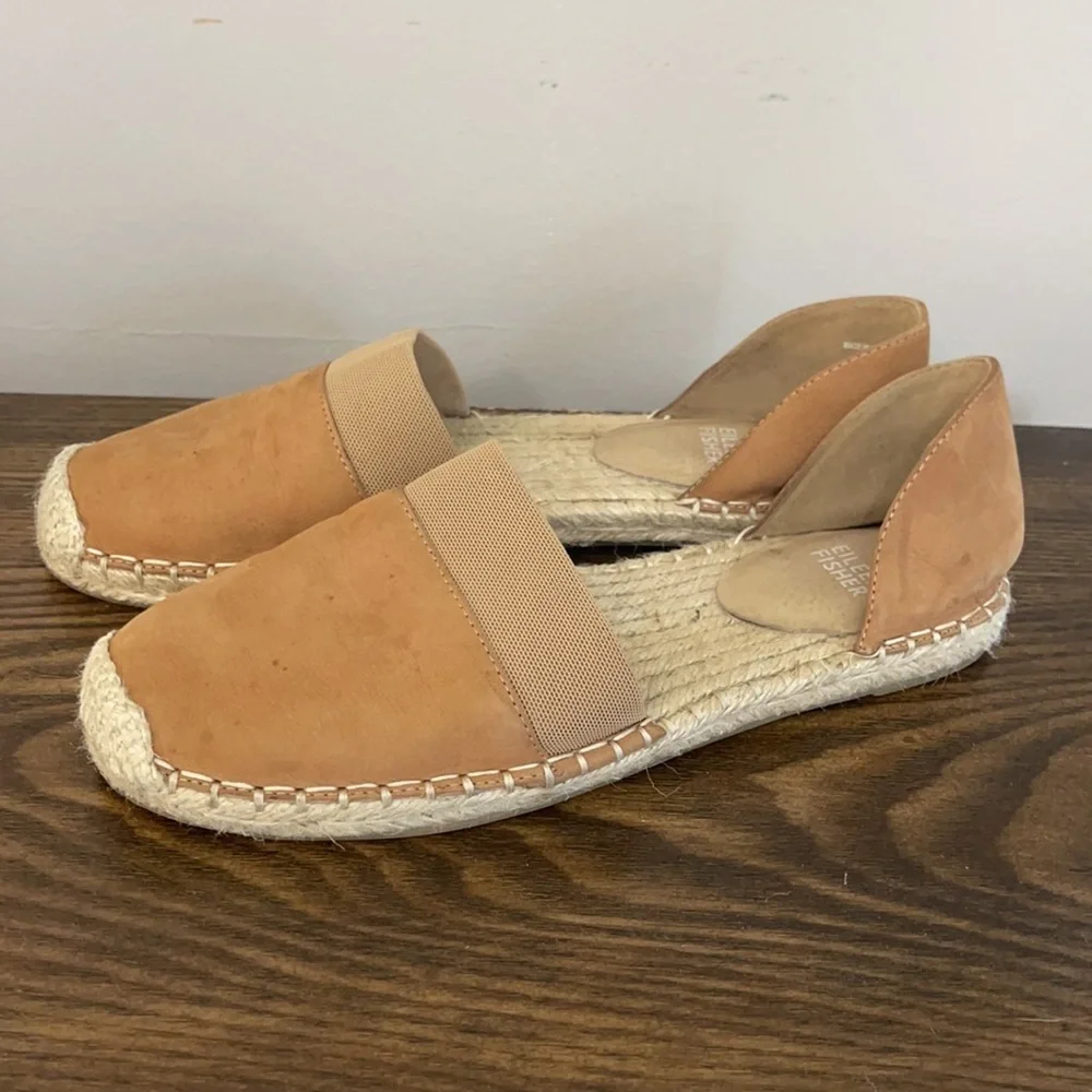 Eileen Fisher Lady Nubuck Tan D’Orsay Espadrille Flats
